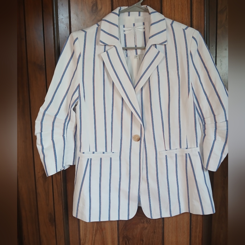 Tyler Boe White and Navy Striped Blazer